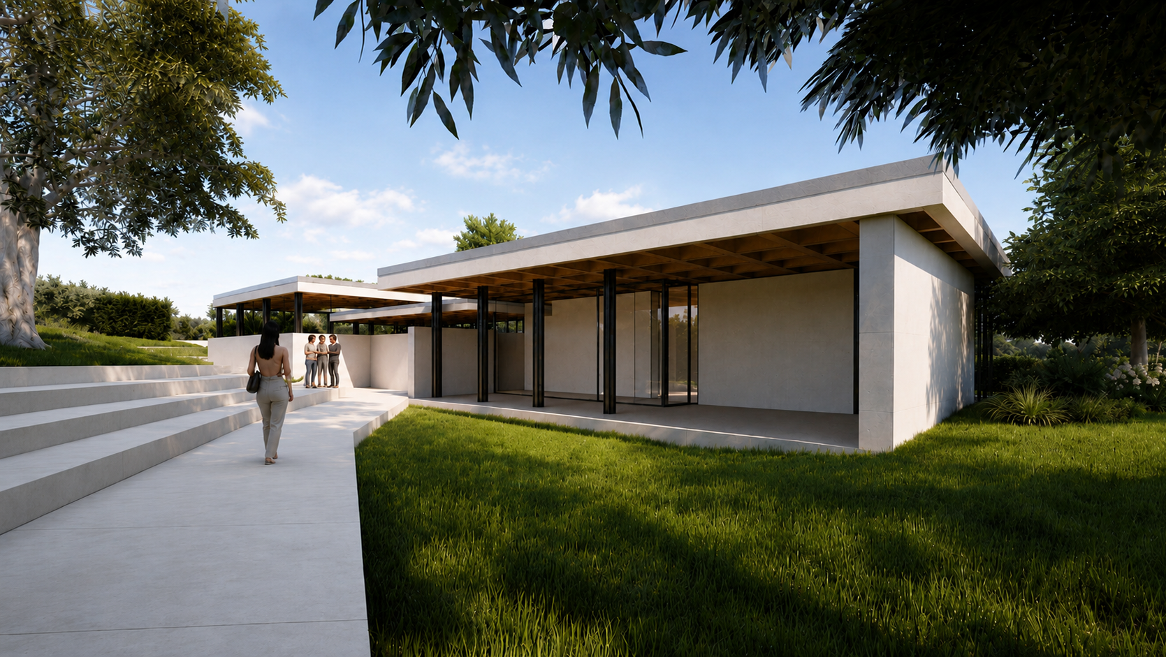 Render exterior de Casa O entre vegetación
